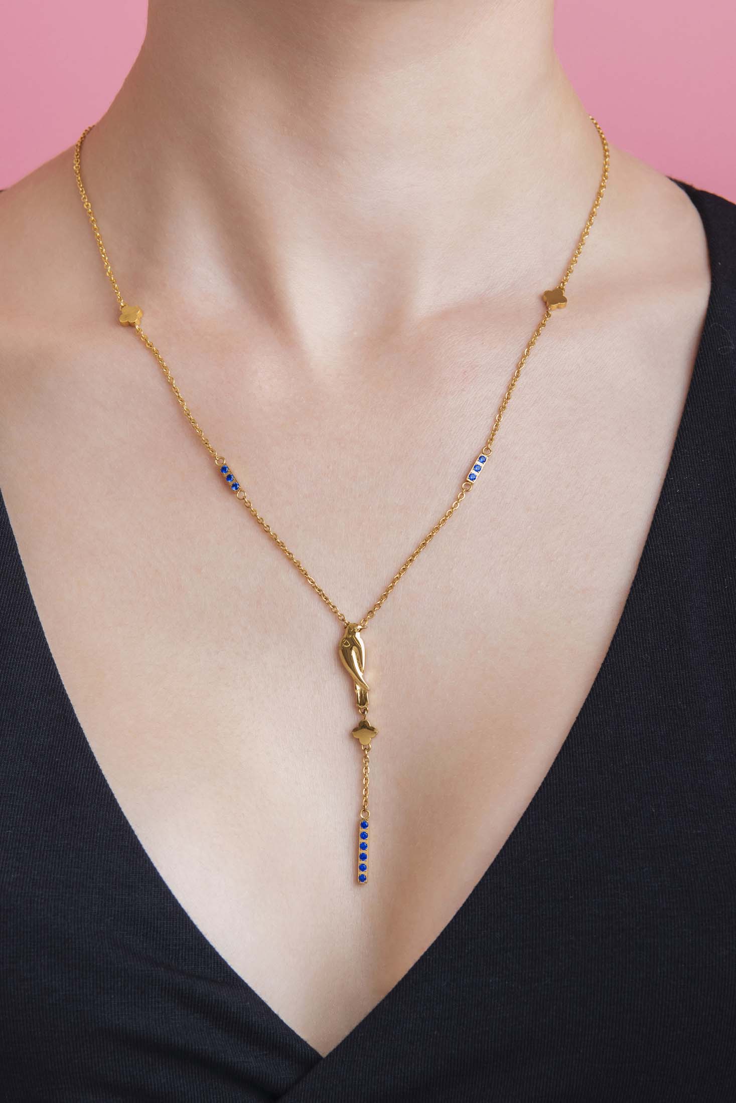 Merill Blue Crystal Drop Necklace