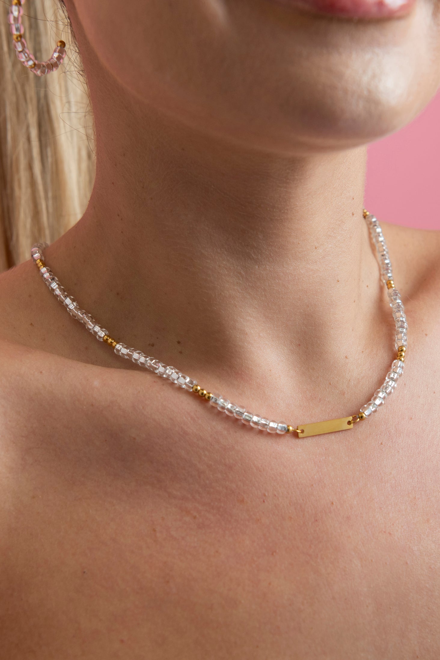 Isabella&#39;s White Beaded Engravable Necklace