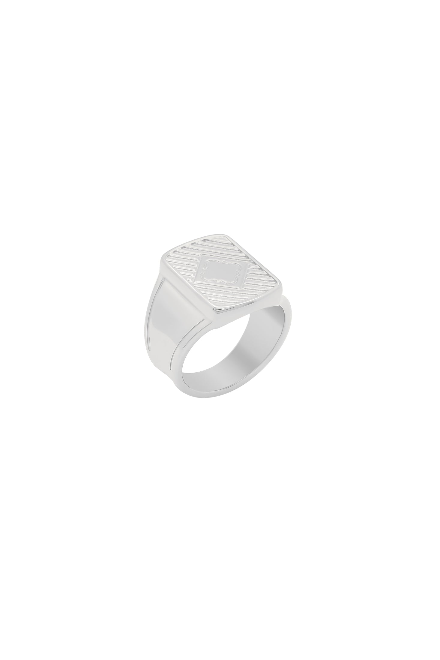 Square Ribbed Men&#39;s Silver Signet Ring