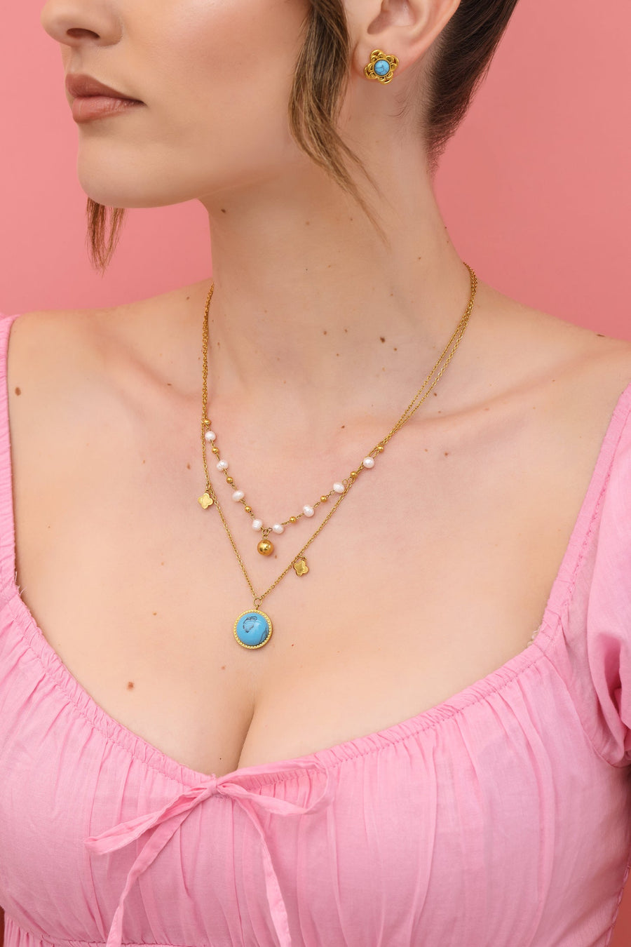 Naxos Double Pearl Necklace & Iris Stud Earring Set Gift Set