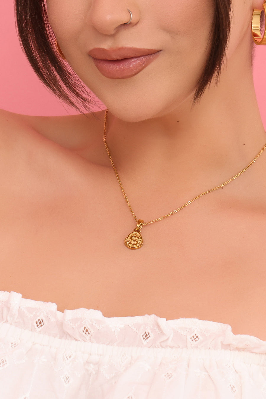 "M" Tberfil Letter Pendant with Petite Adjustable Chain Necklace