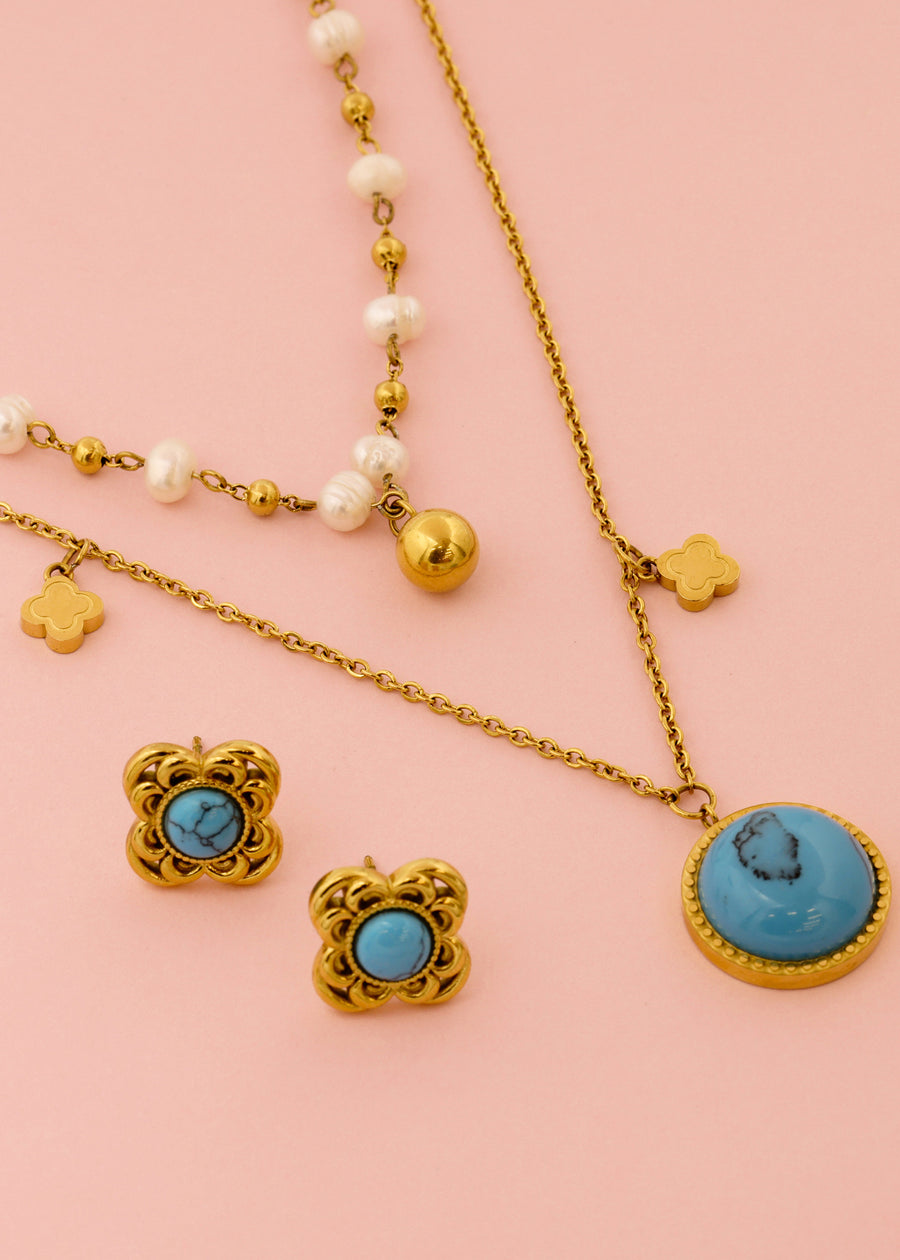 Naxos Double Pearl Necklace & Iris Stud Earring Set Gift Set