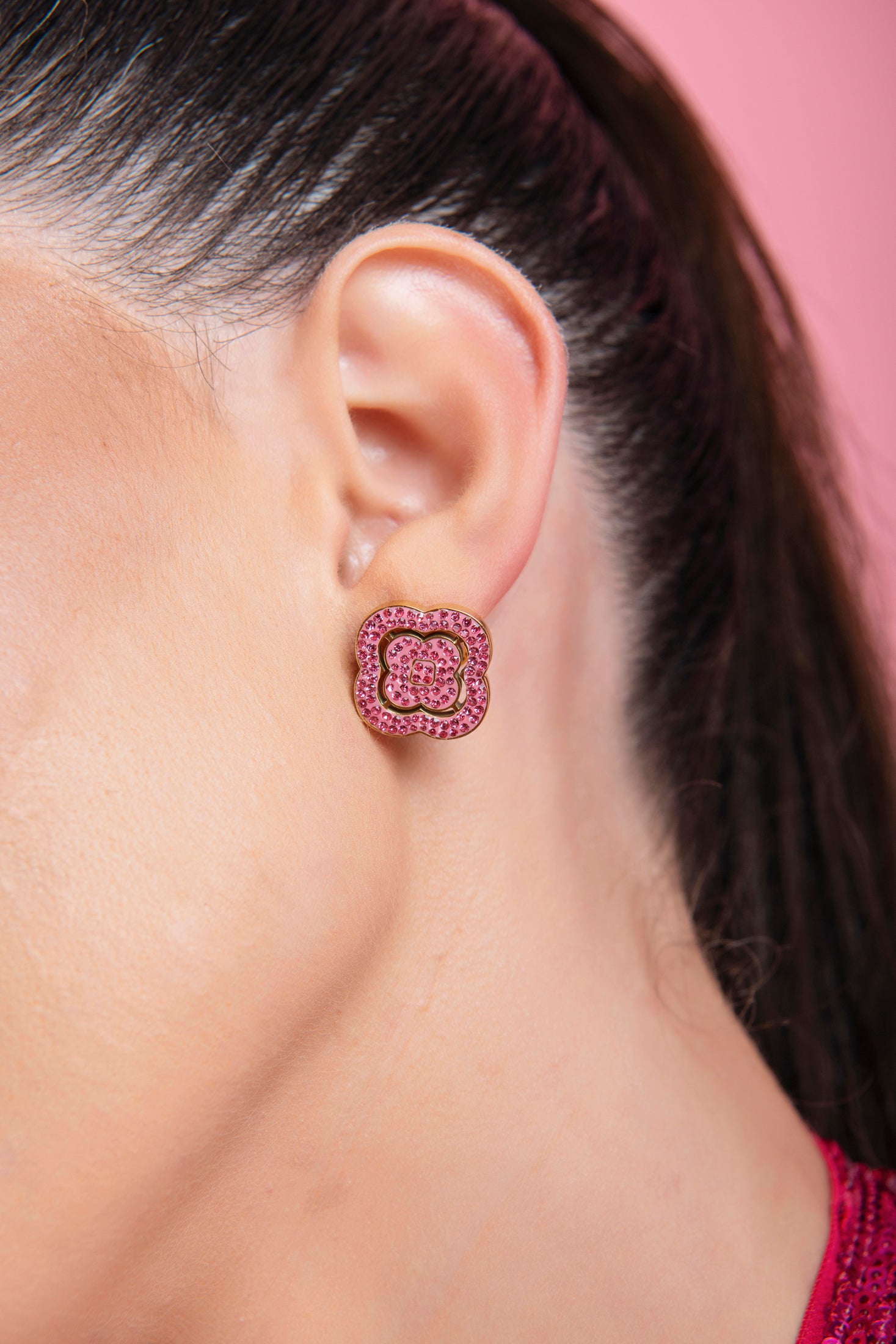 Rossi&#39;s Pink Crystal Stud Earring Set