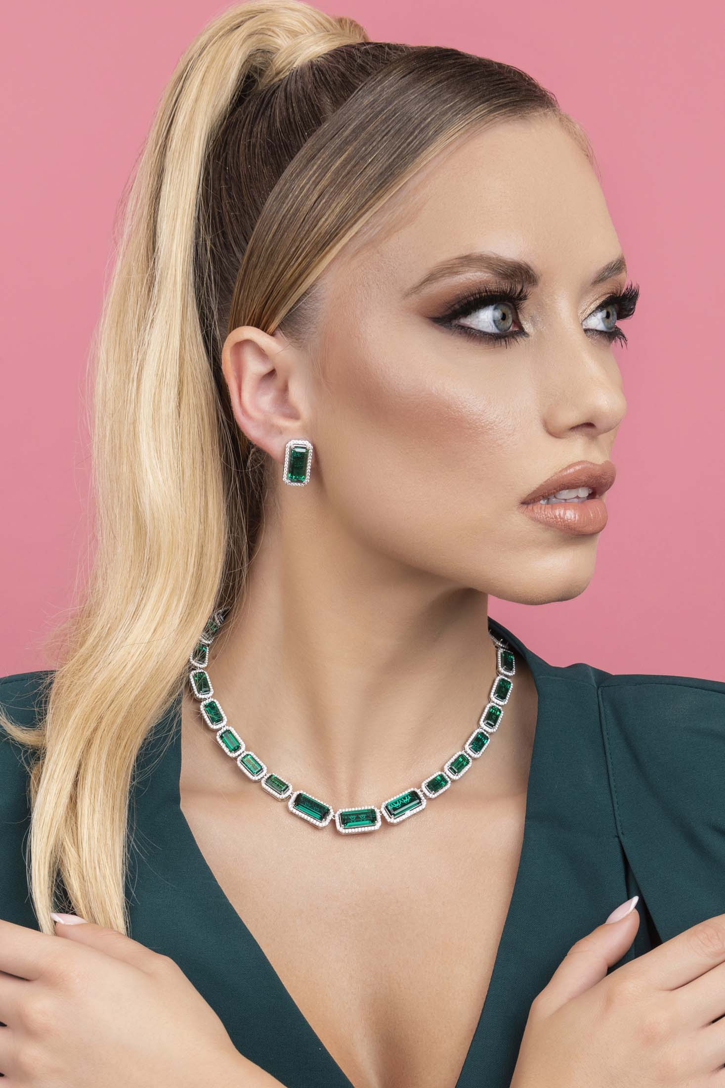 Emerald Elegance Statement Stud Earring Set