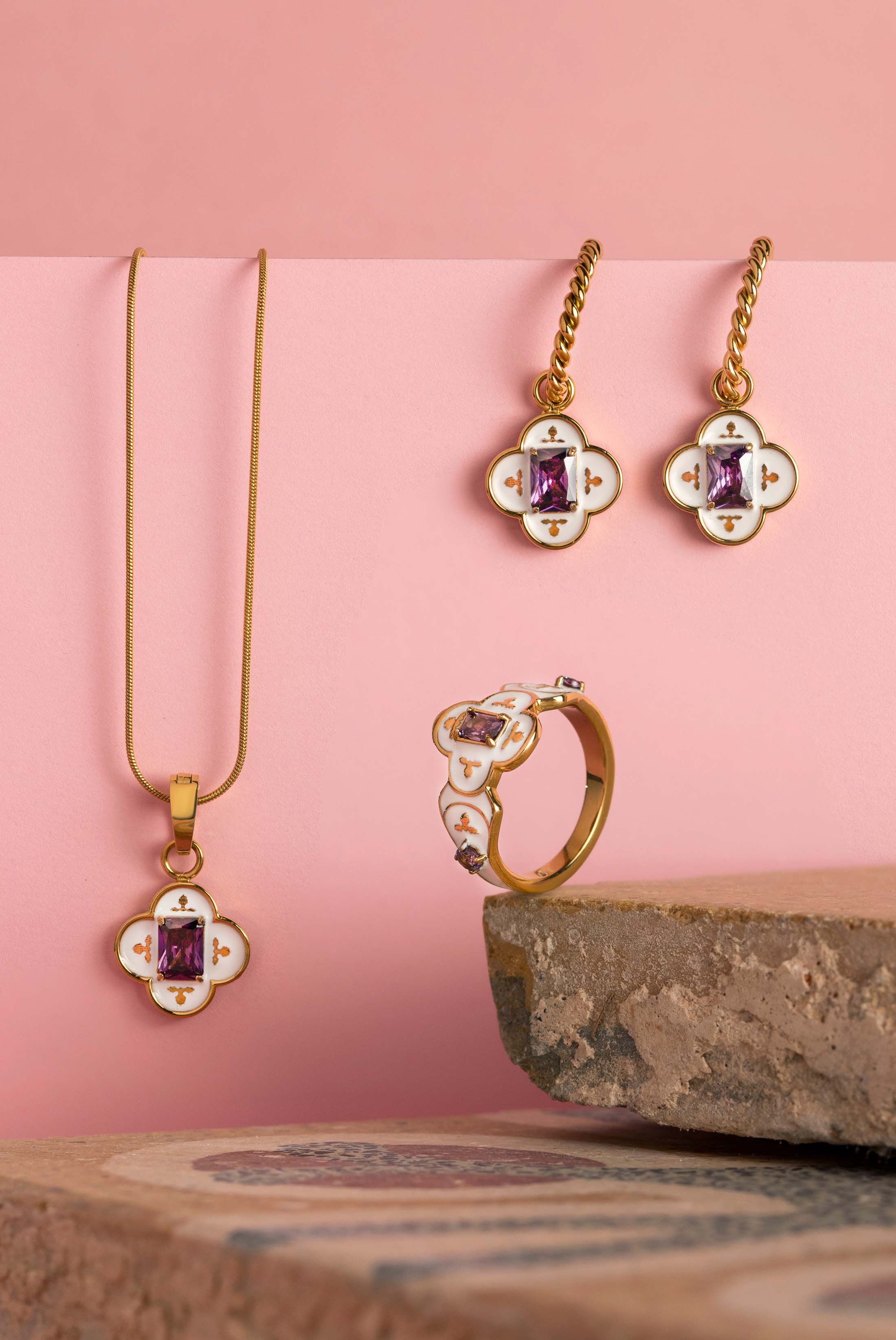 Maltese Tile Royal Purple Pendant Earring Gift Set