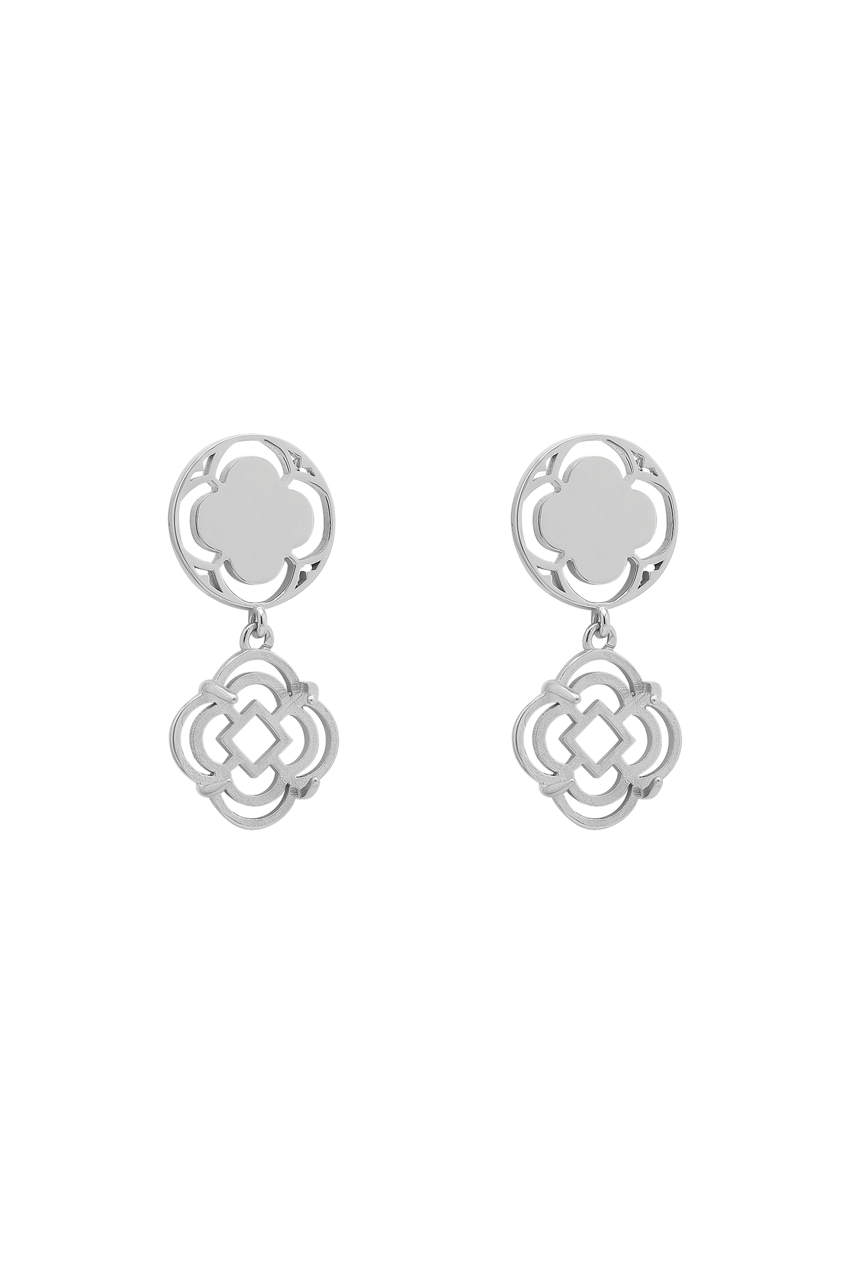 Stone Station Drop Stone Stud Earring Set Silver Coloured