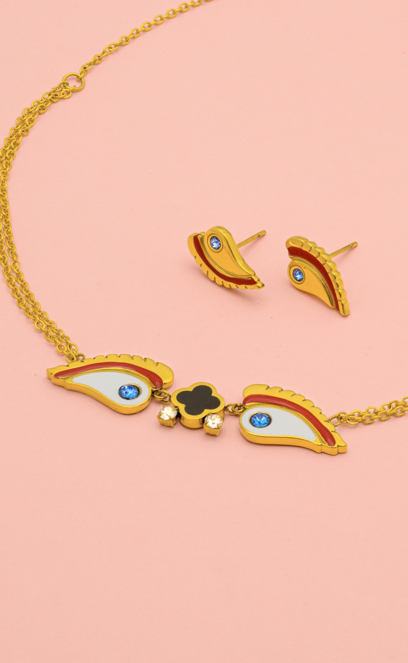 Luzzu Eye Choker Necklace &amp; Golden Luzzu Eye Stud Earring Set Gift Set