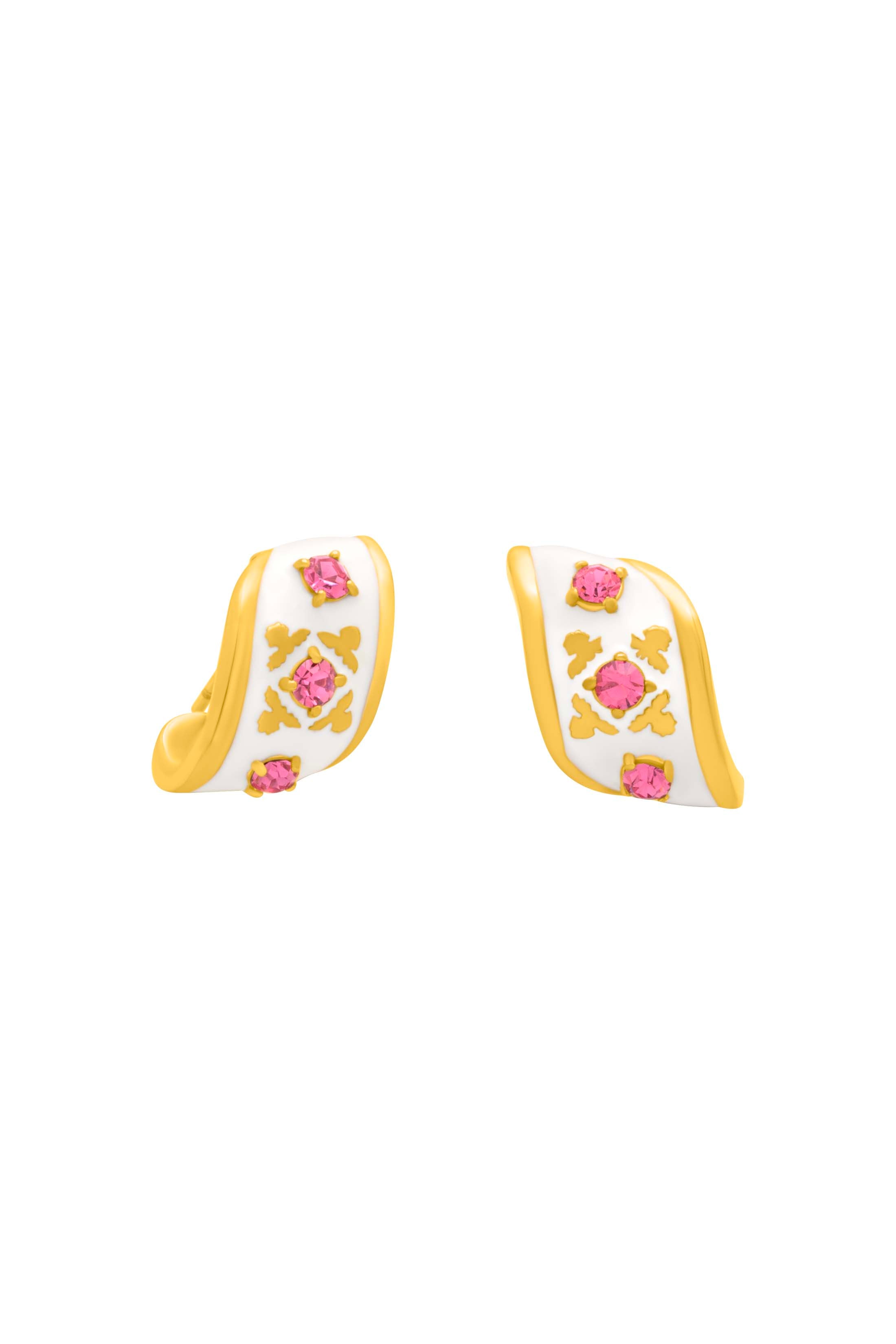 Maltese Tile Pink Crescent Stud Earring Set