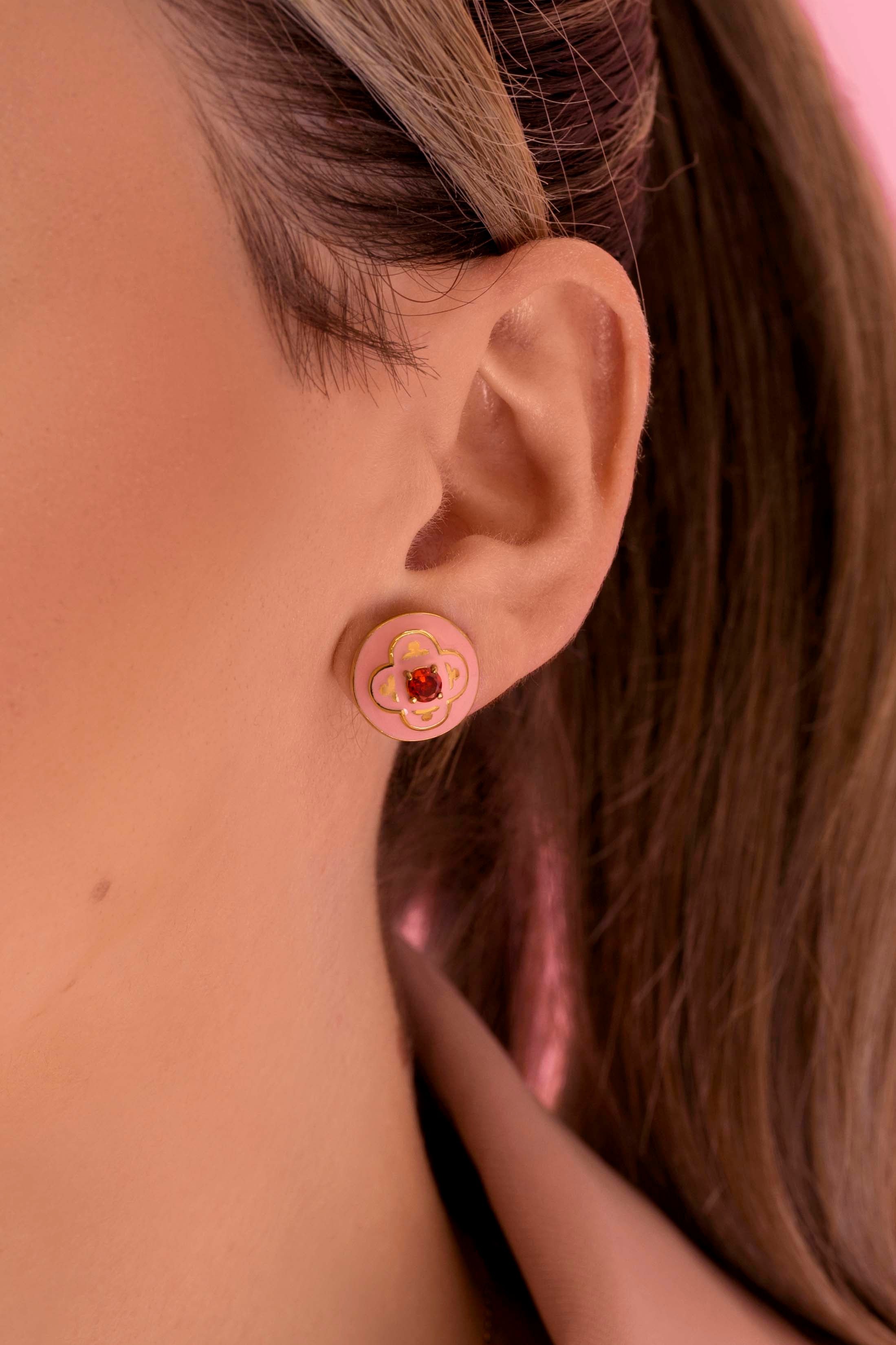Maltese Tile Carisma Red Stone Stud Earring Set