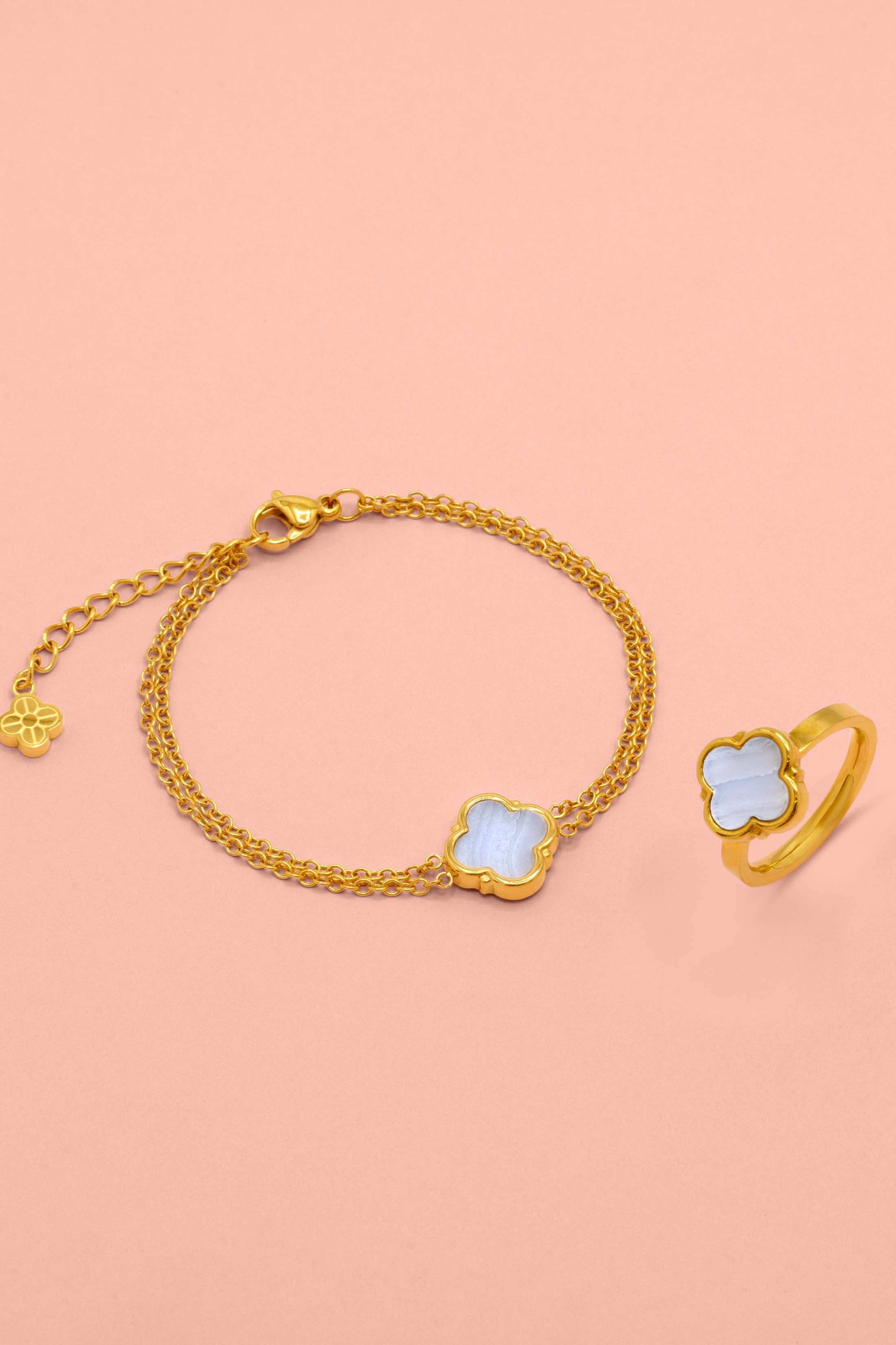 Lace Agate Stone Bracelet &amp; Ring Gift Set