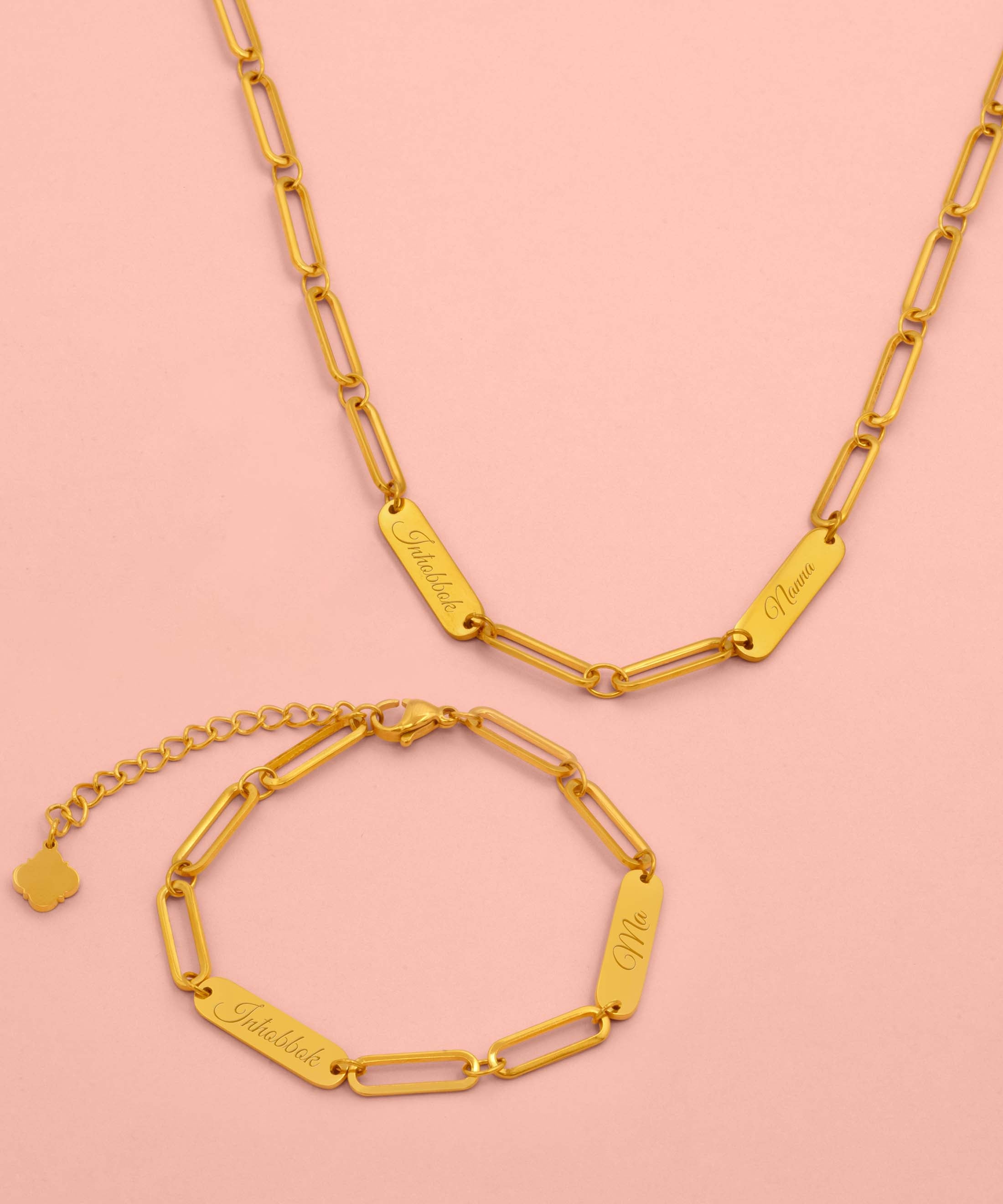Engravable Link Bracelet &amp; Necklace Gift Set