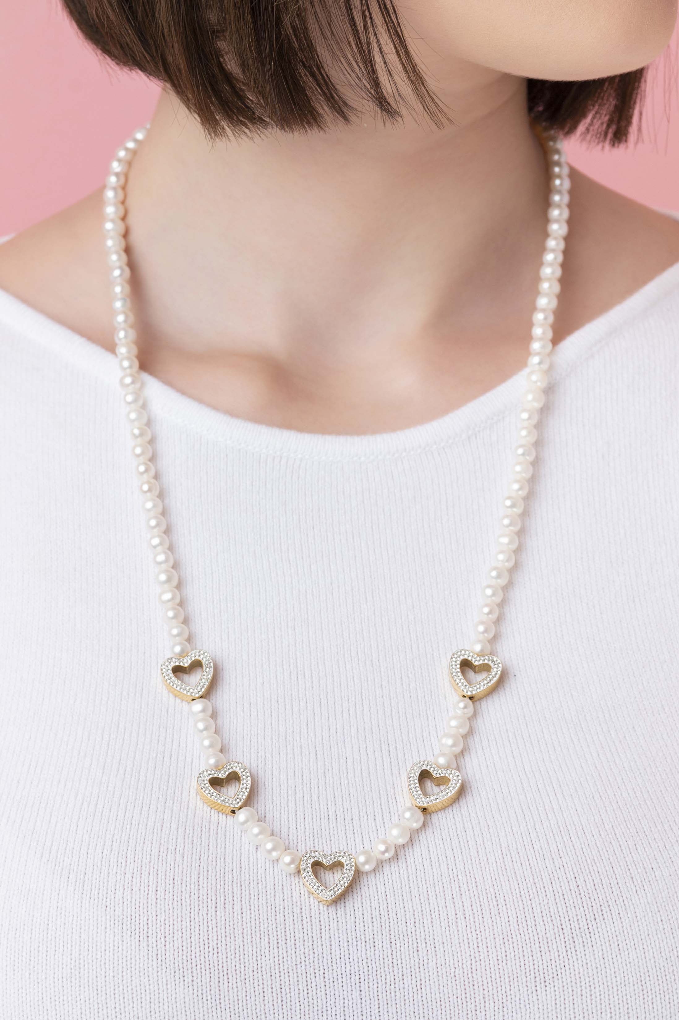 Freshwater Pearl Heart Pavé Necklace