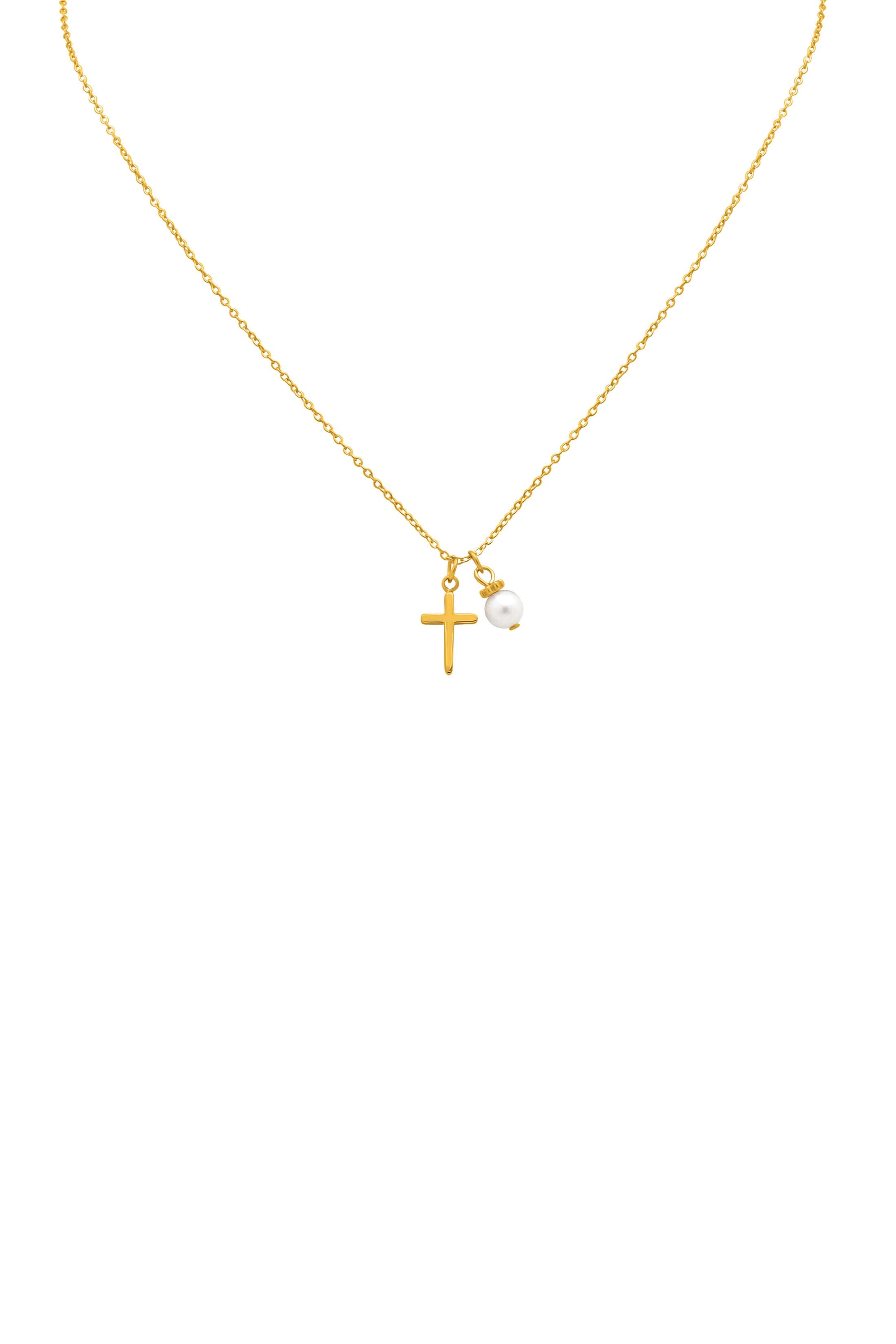 Cross &amp; Pearl Gold Necklace