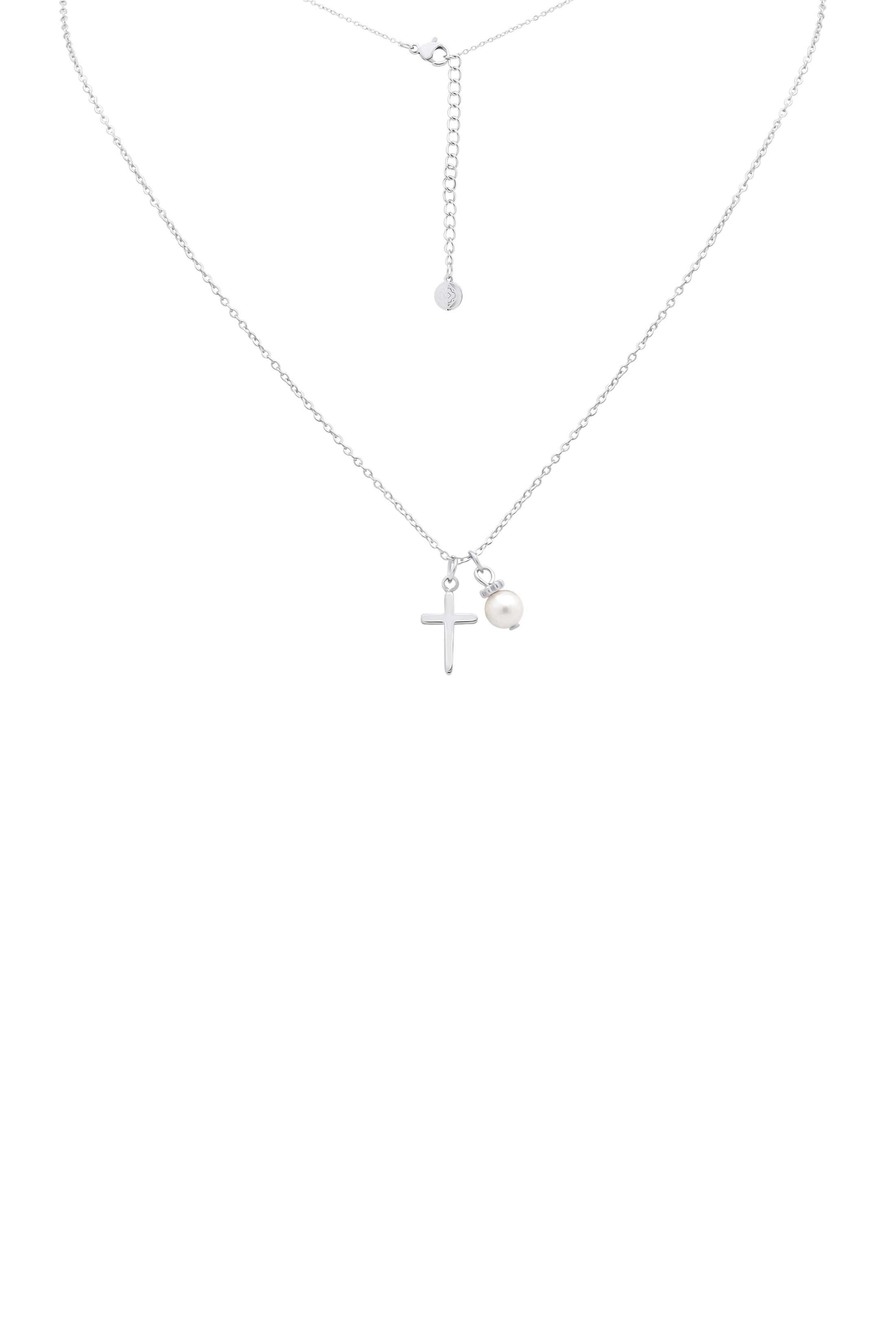 Cross &amp; Pearl Silver Necklace