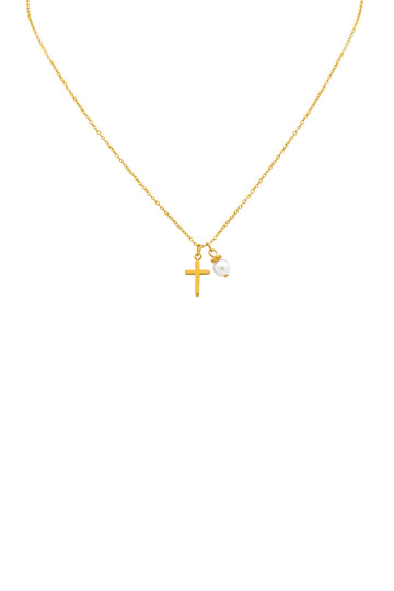 Cross & Pearl Gold Necklace