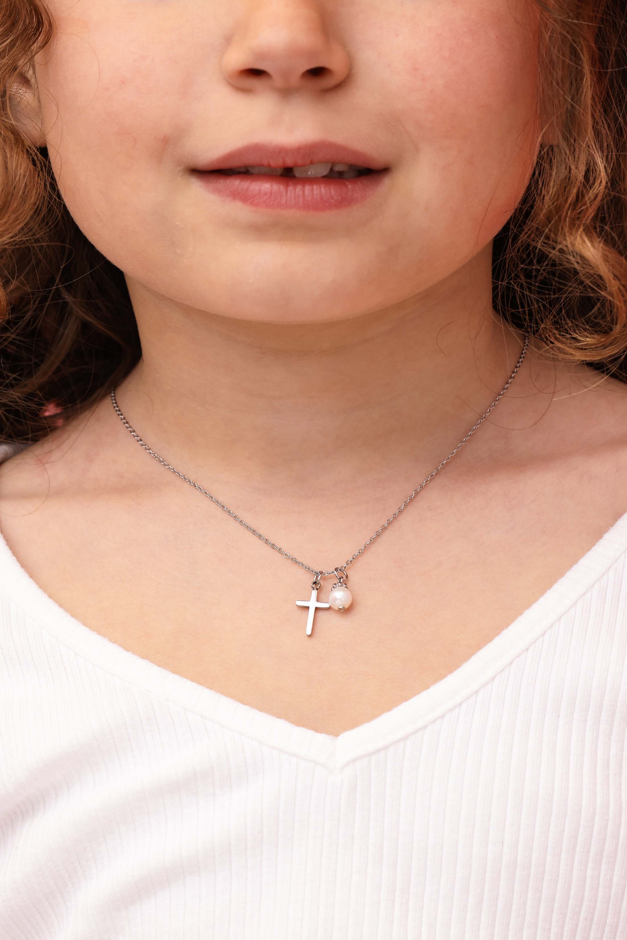 Cross &amp; Pearl Silver Necklace