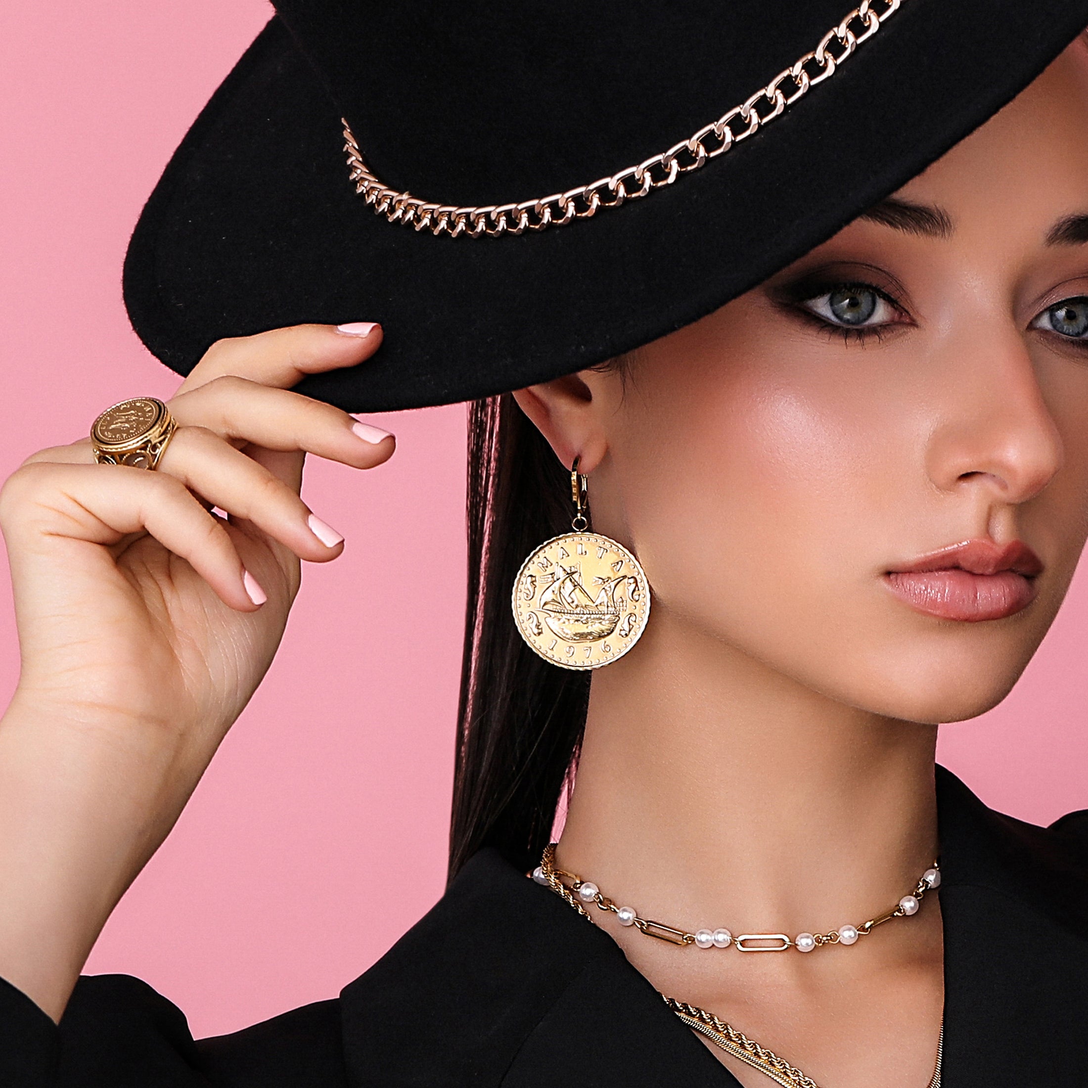 Xini Coin Embossed Pendant &amp;  Statement Earrings Gift Set