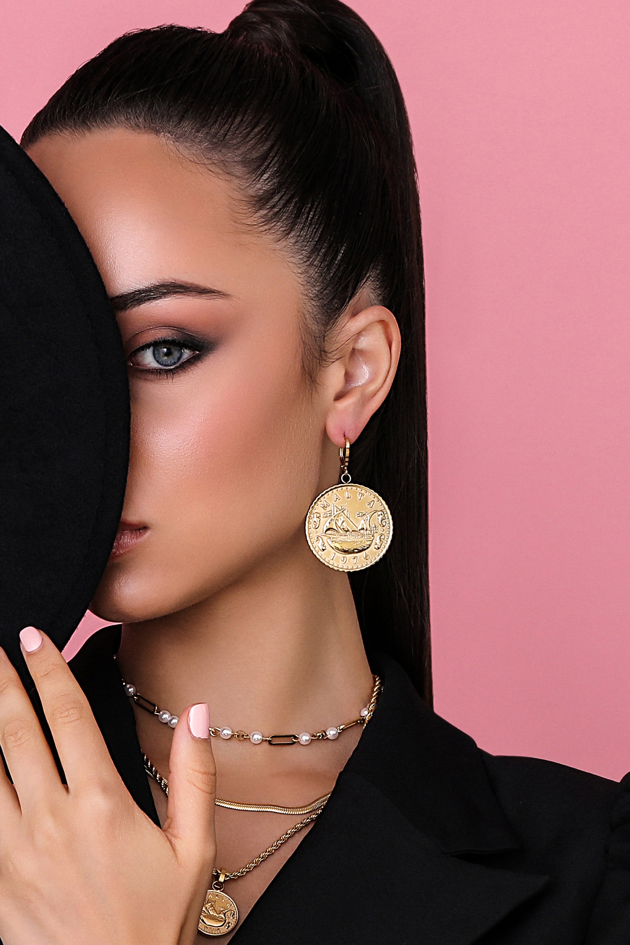 Xini Coin Embossed Statement Earrings