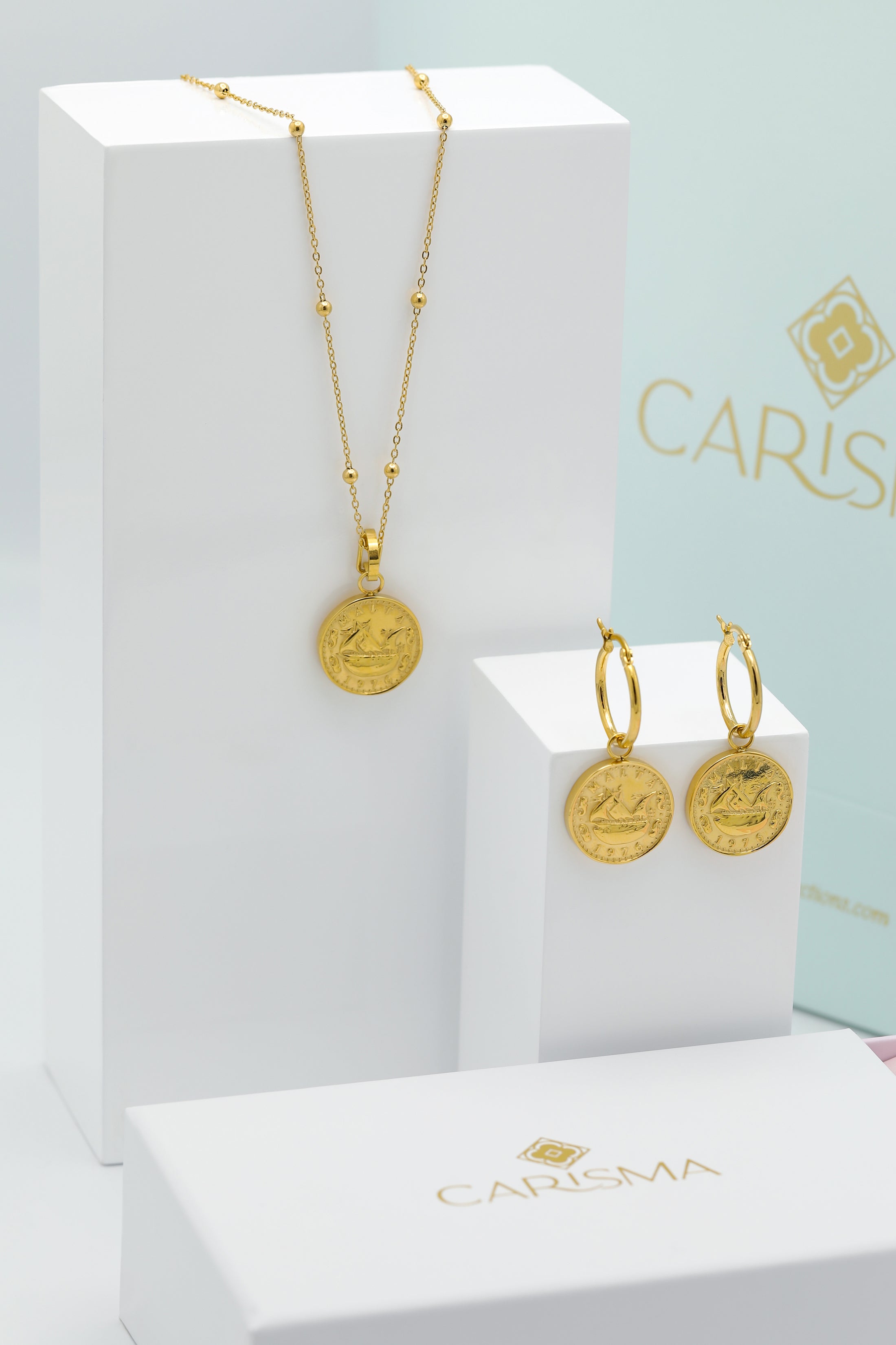 Xini Coin Embossed Pendant &amp; Earring Complete Gift Set