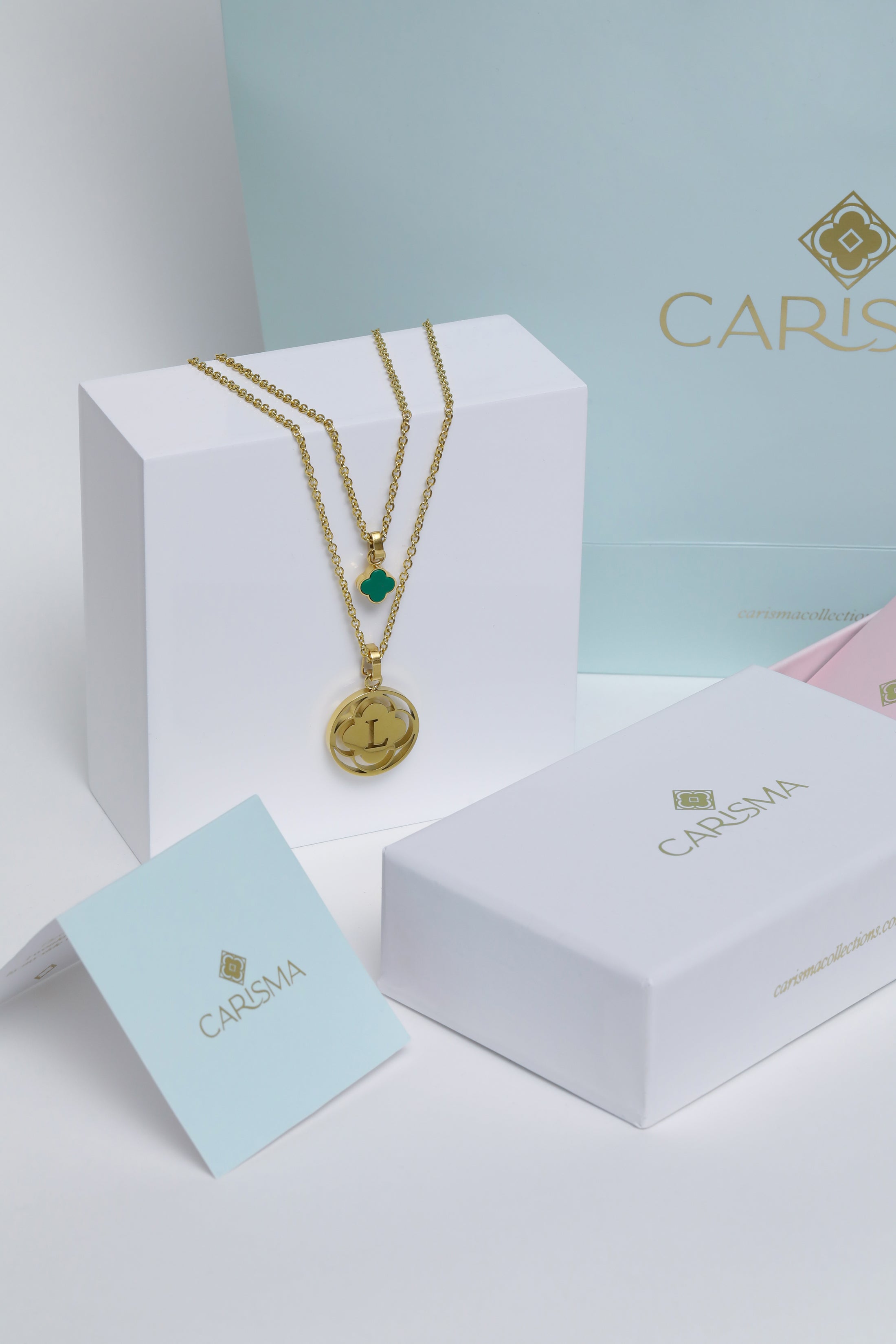 Carisma Logo Letter Pendant &amp; Carisma Birthstone Pendant Layered Necklace Gift Set