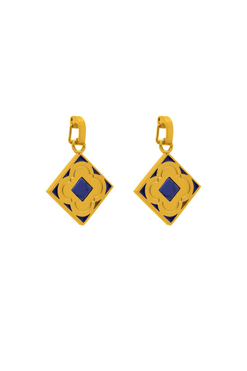 Blue Sapphire Logo Stone Pendant Earring Set