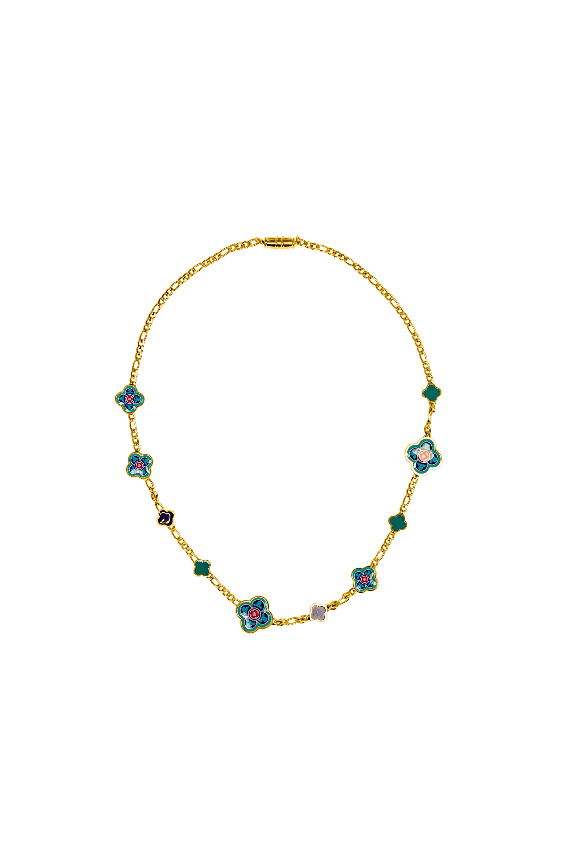 Lellux Maltese Tile Blue &amp; Fuchsia Chain Necklace