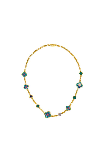 Lellux Maltese Tile Blue & Fuchsia Chain Necklace