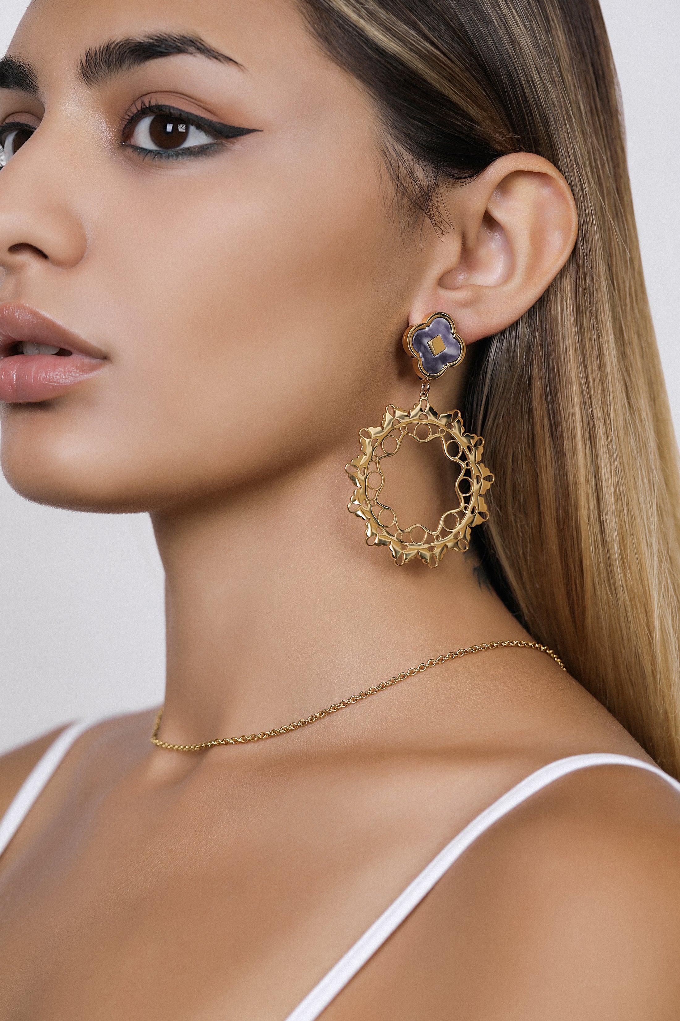 Lavender Stone Maltese Lace Earring Set