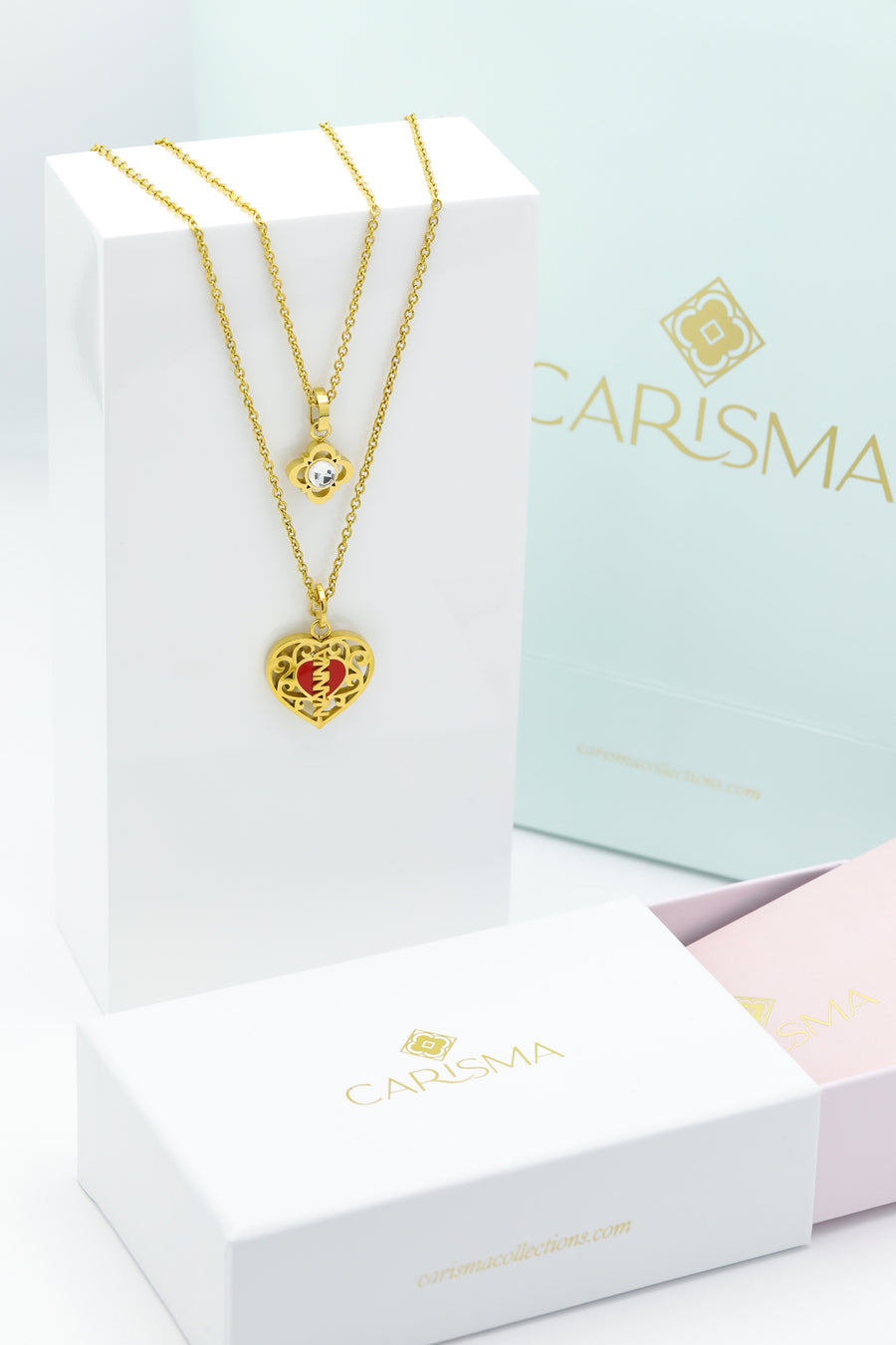 "Nanna" Hollow Heart Pendant & Carisma Logo Birthstone Pendant Gift Set