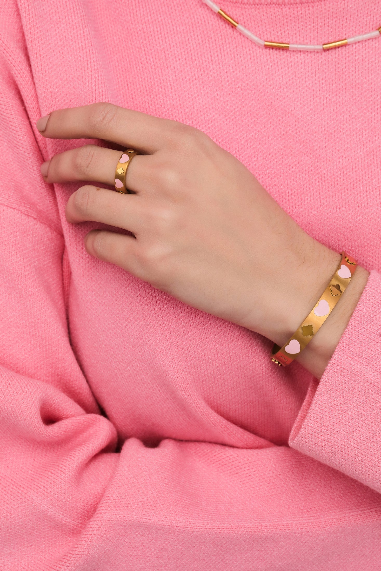 Pink Heart Enamel Ring &amp; Bangle Gift Set