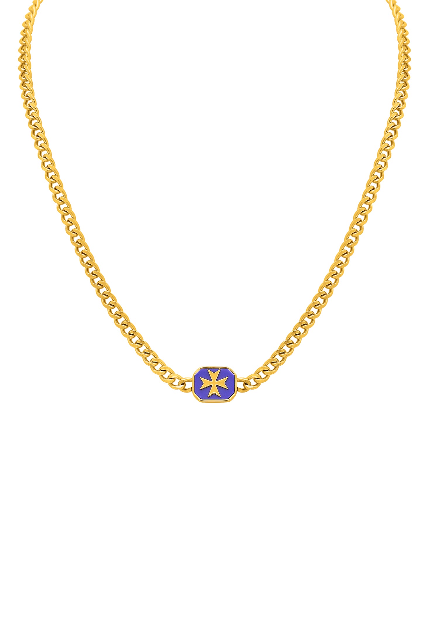 Deep Blue Maltese Cross Link Necklace