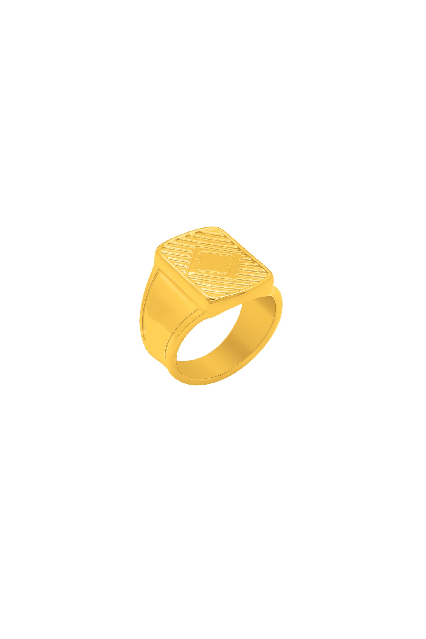 Square Ribbed Men&#39;s Gold Signet Ring