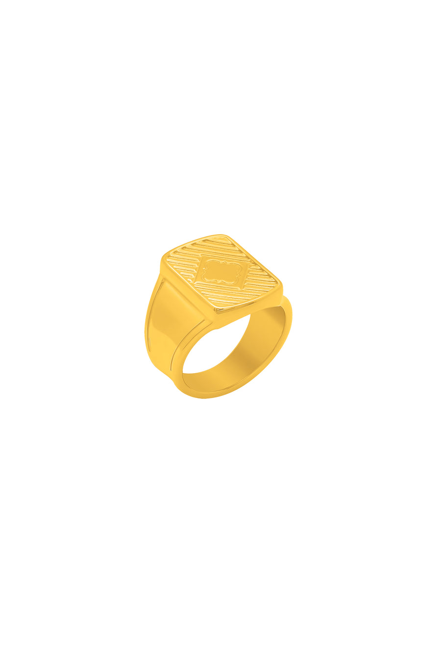 Square Ribbed Men's Gold Signet Ring