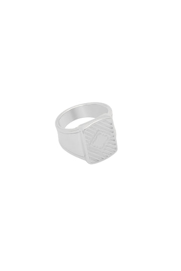 Square Ribbed Men's Silver Signet Ring