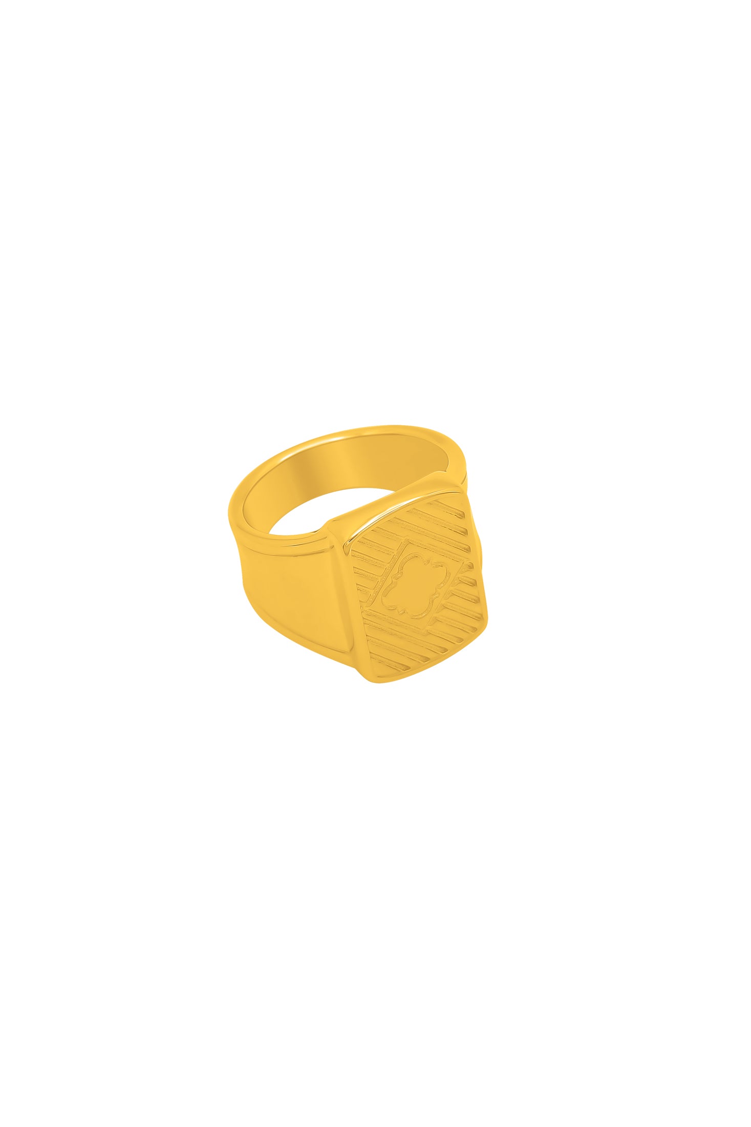Square Ribbed Men&#39;s Gold Signet Ring