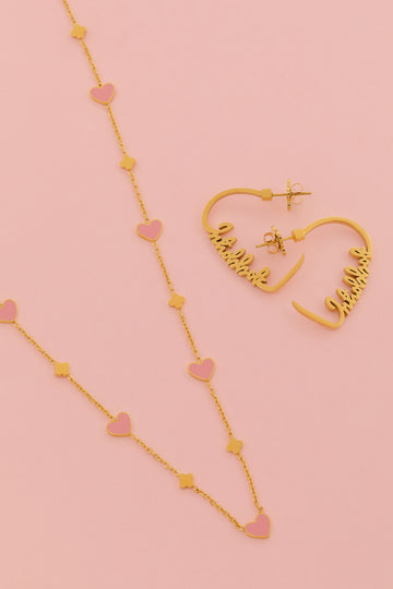 Inħobbok Qalbi Medium Hoops & Pink Heart Enamel Necklace Gift Set