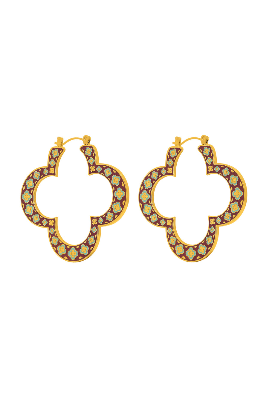 Lellux Teal & Burgundy Maltese Tile Oversized Hoop Earring Set