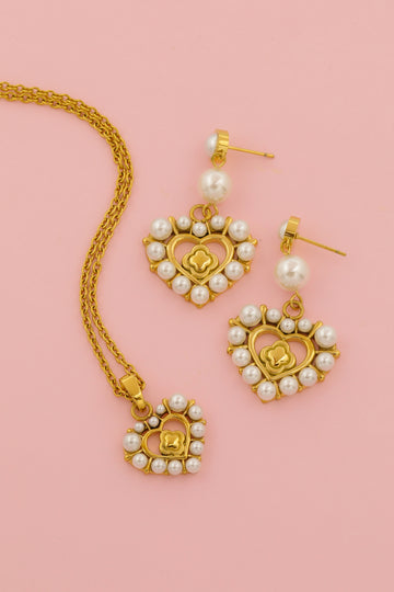 Pearl Heart Drop Earring & Pendant Gift Set