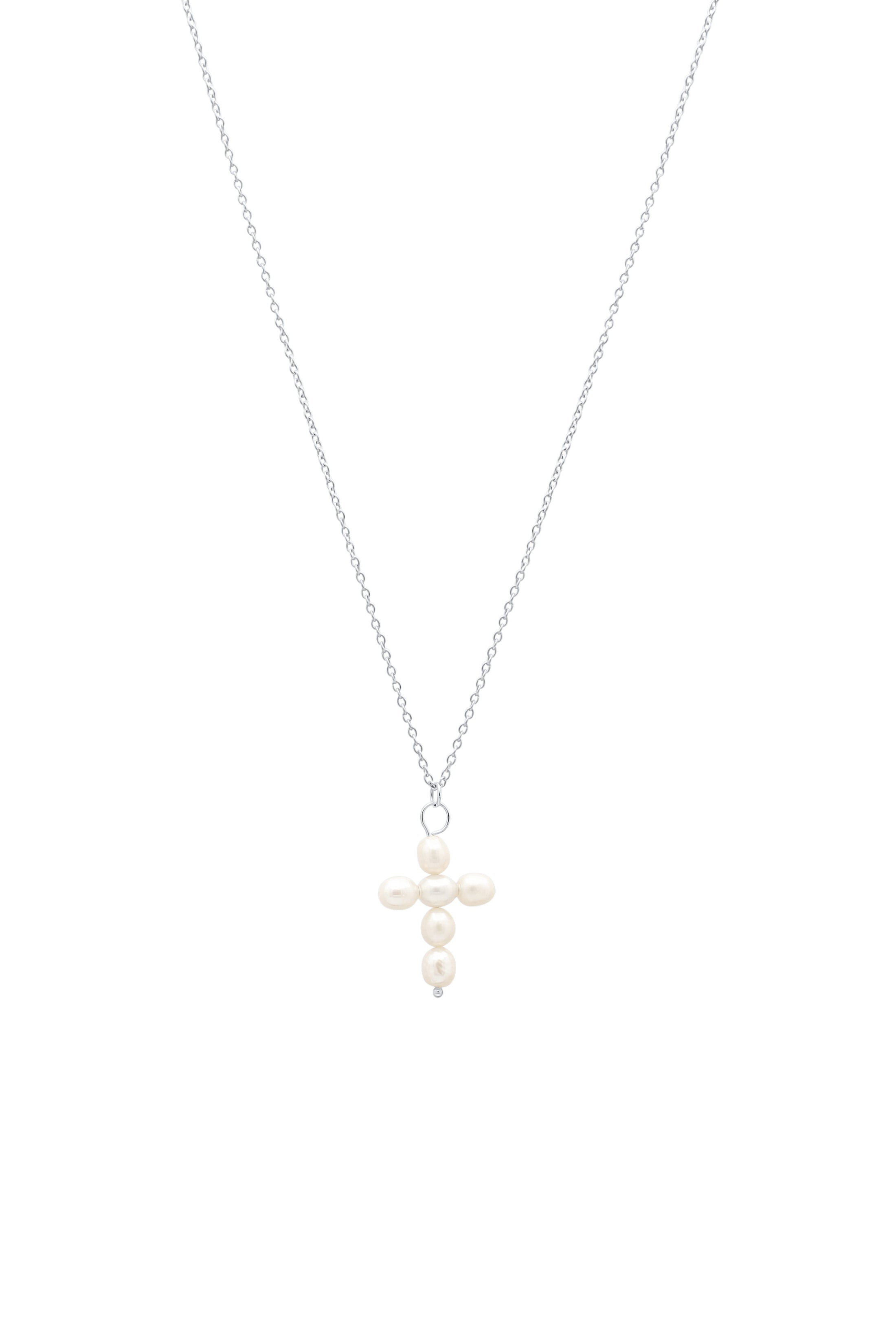 Silver FreshWater Pearl Cross Necklace