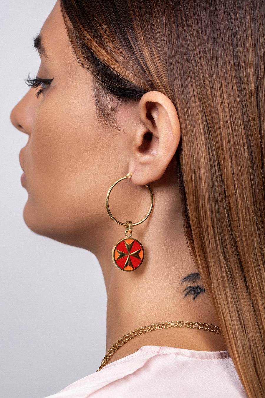 Flame Maltese Cross Pendant Earring Set