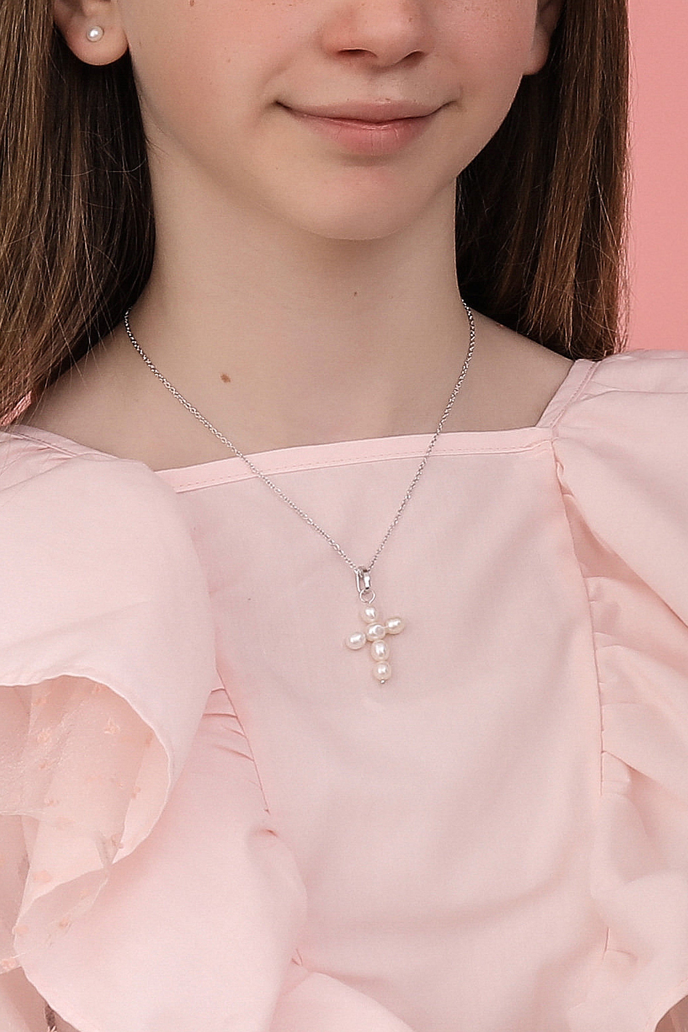 Silver FreshWater Pearl Cross Necklace