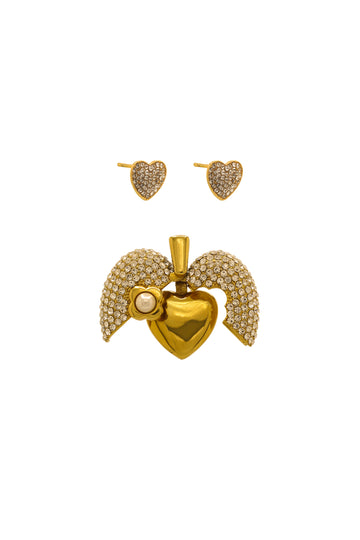 Heart Pavé Engravable Pendant & Stud Earring Set