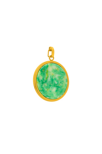 Green Marble Stone Pitted Edge Large Circle Pendant