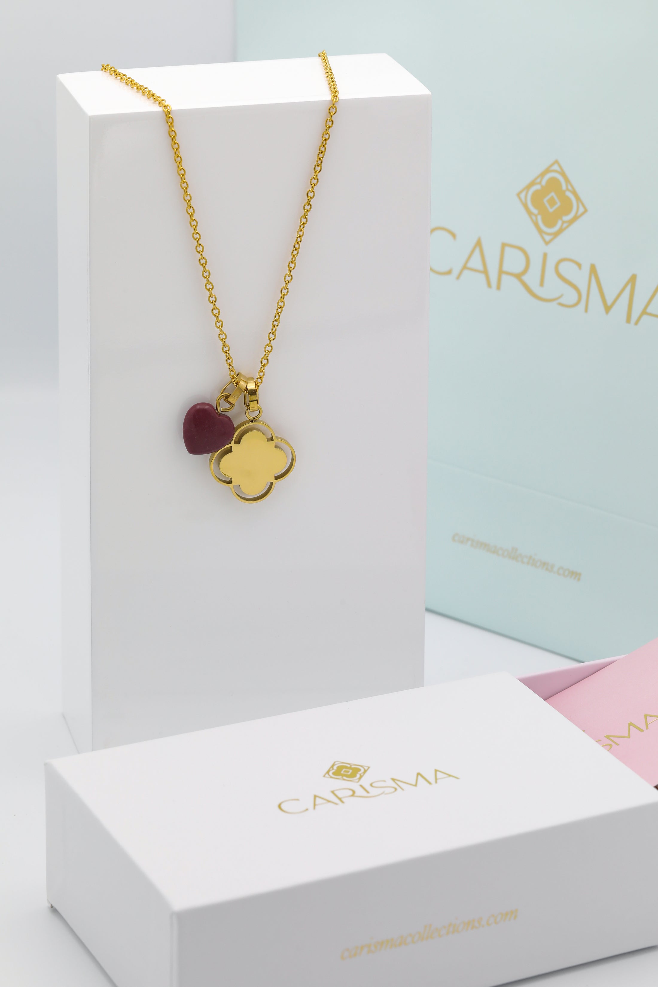 Carisma Logo Engravable Pendant &amp; Heart Birthstone Necklace Gift Set