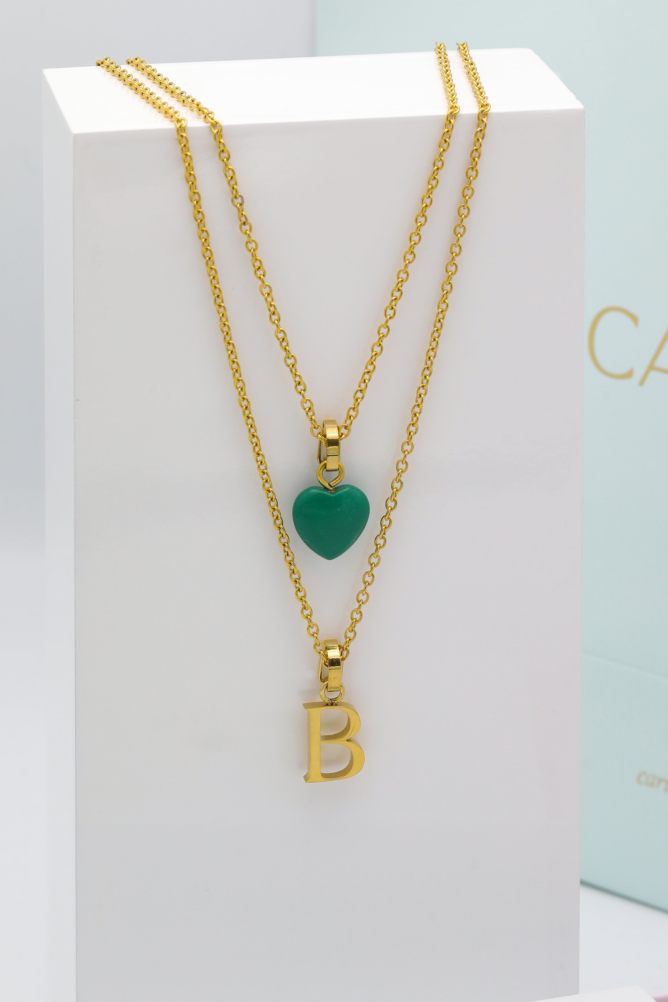 Letter Pendant &amp; Heart Birthstone Layered Necklace Gift Set
