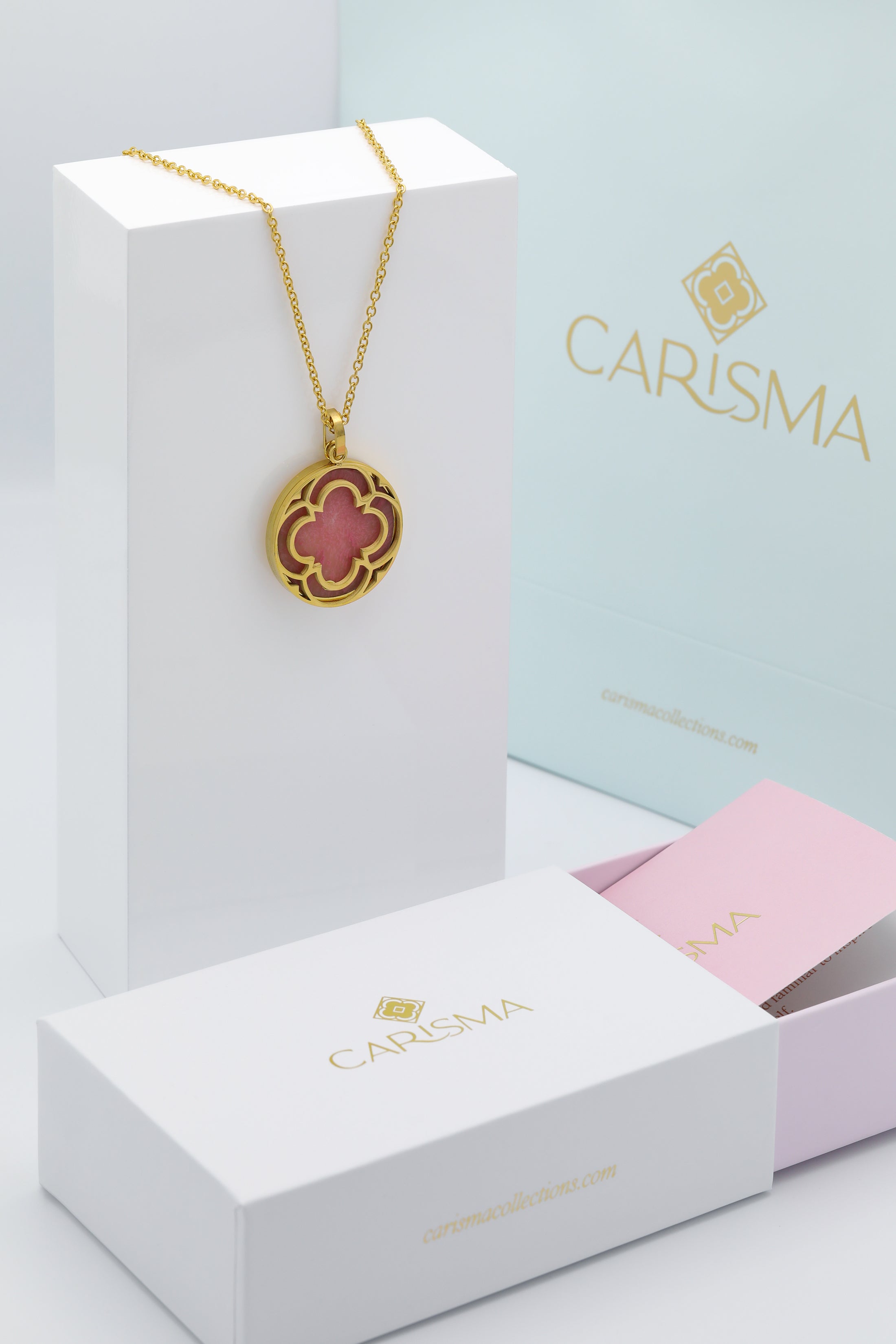 Large Carisma Logo Hollow &amp; Pink Stone Large Circle Pendant Gift Set