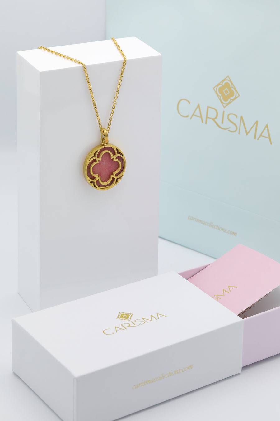 Large Carisma Logo Hollow & Pink Stone Large Circle Pendant Gift Set