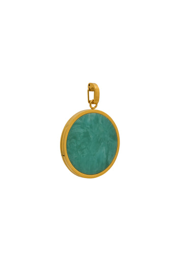 Turquoise Stone Large Circle Pendant - Engravable Back