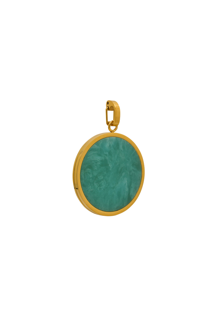 Turquoise Stone Large Circle Pendant - Engravable Back
