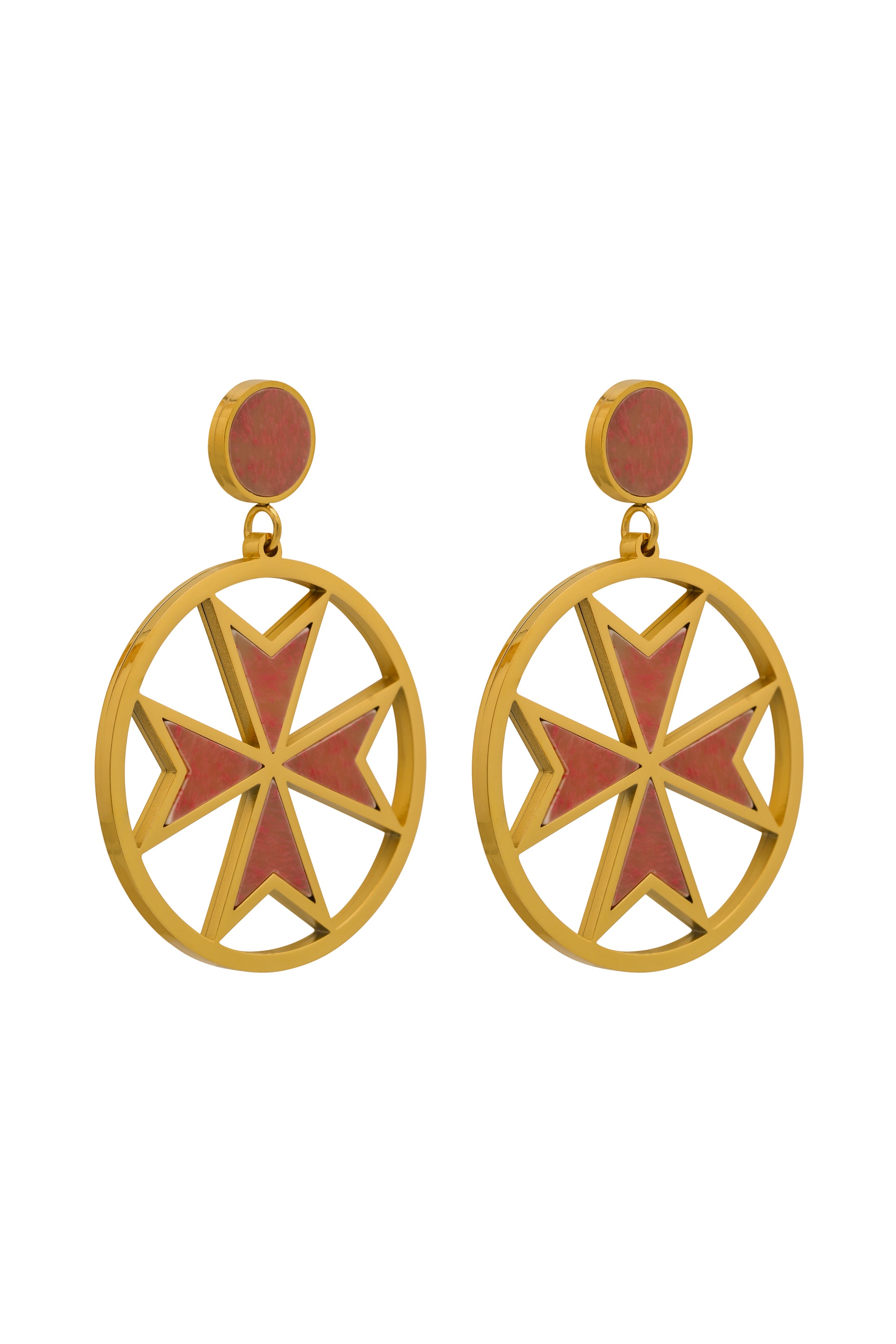 The Pink Marble Maltese Cross Pendant &amp; Earrings Gift Set
